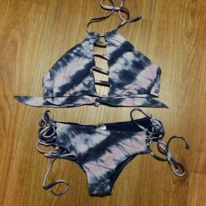 Billabong tie dye scrunch lace up cage bikini